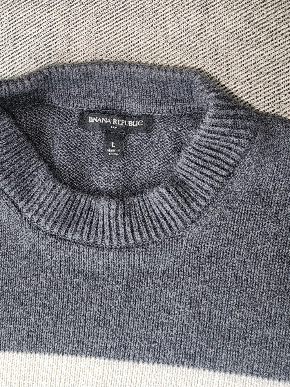 Banana Republic Navy, Gray & White Striped Crewneck Sweater